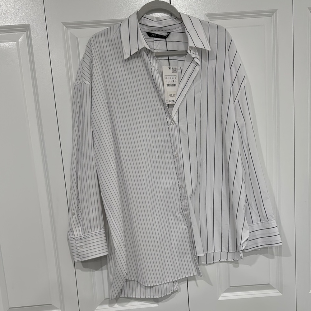 Zara Black and White Striped Shirt